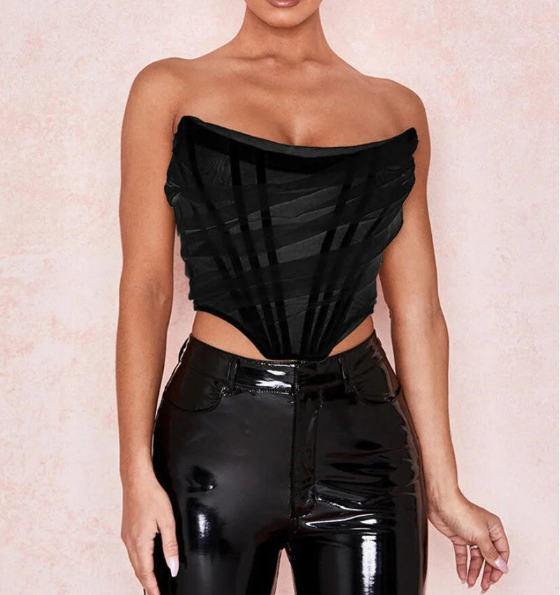 Fish Bone Net Gauze Corset Vest in various colours for women