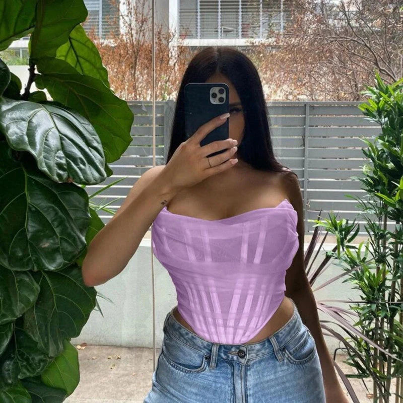Fish Bone Net Gauze Corset Vest in various colours for women
