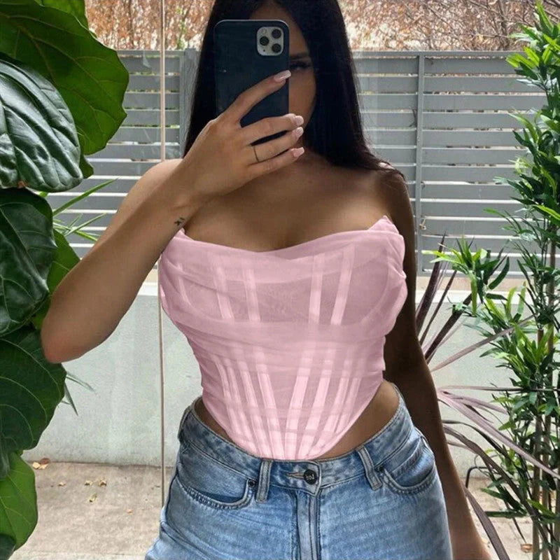 Fish Bone Net Gauze Corset Vest in various colours for women