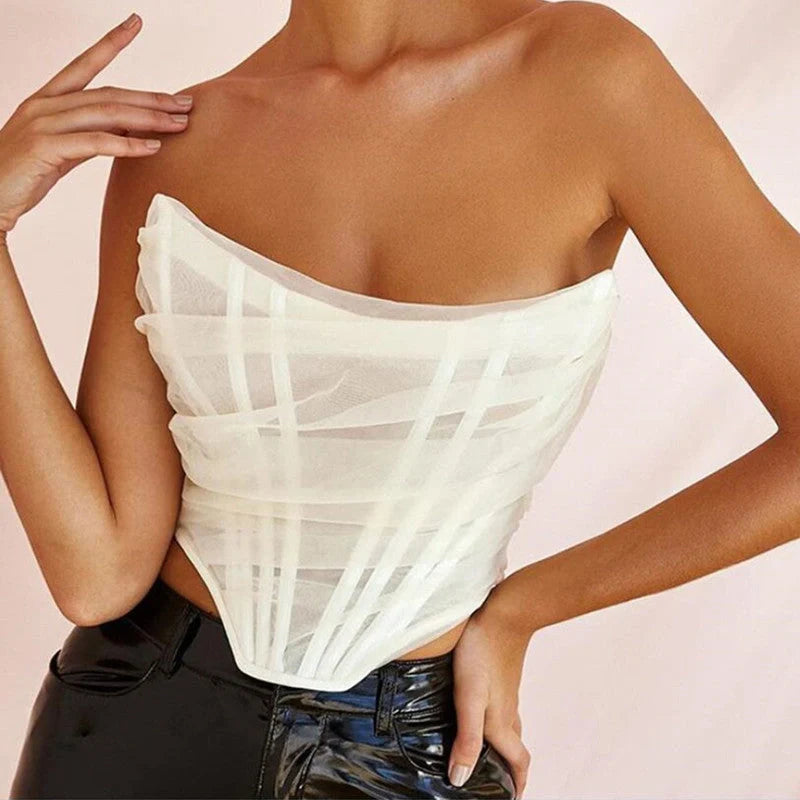 Fish Bone Net Gauze Corset Vest in various colours for women