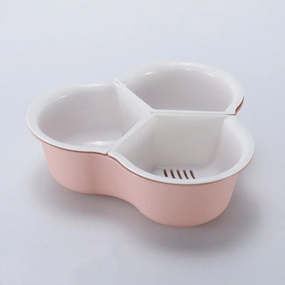 Versatile multi-compartment food organiser basket in various colours and sizes, featuring sturdy construction, detachable design, and Nordic-inspired style for efficient kitchen organisation.
