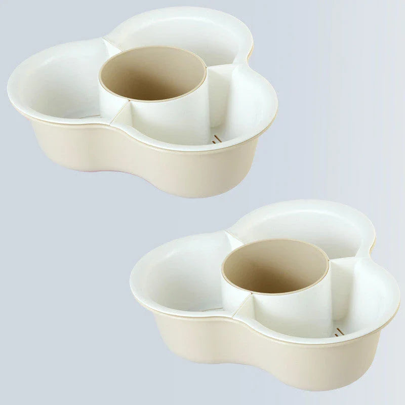 Versatile multi-compartment food organiser basket in various colours and sizes, featuring sturdy construction, detachable design, and Nordic-inspired style for efficient kitchen organisation.