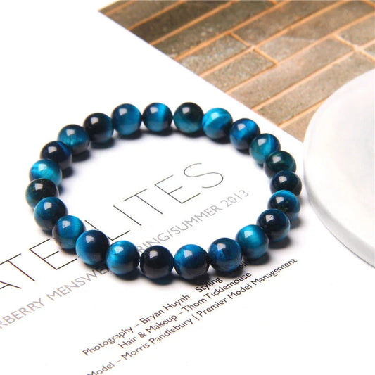 Elegant Royal Blue Beaded Bracelet with Tiger's Eye and Lapis Lazuli Stones