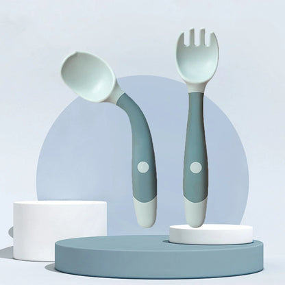 Flexible Silicone Baby Spoon and Fork Set in Green, Pink, and Yellow colours