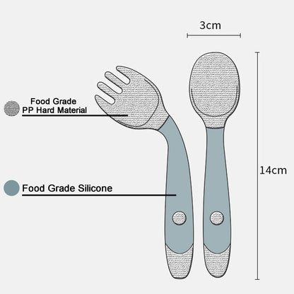 Flexible Silicone Baby Spoon and Fork Set in Green, Pink, and Yellow colours
