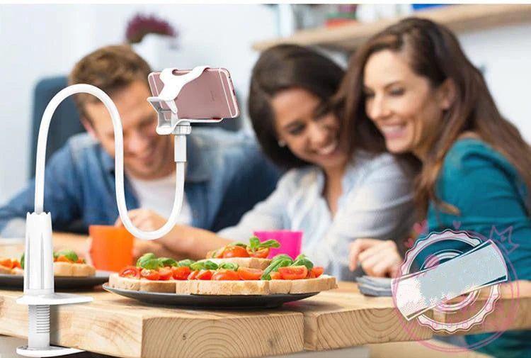 Versatile tablet and phone stand with 360-degree rotation for comfortable hands-free use while lounging on the couch or in bed
