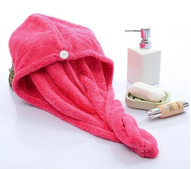 Luxury microfibre hair drying cap with absorbent and quick-drying properties, available in various colours