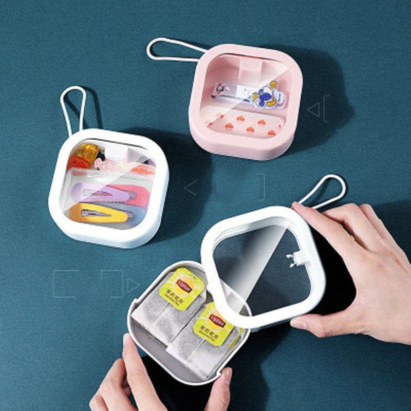 Compact tabletop storage organizer with discreet push-open design, perfect for storing jewelry, candy, cotton swabs, and more