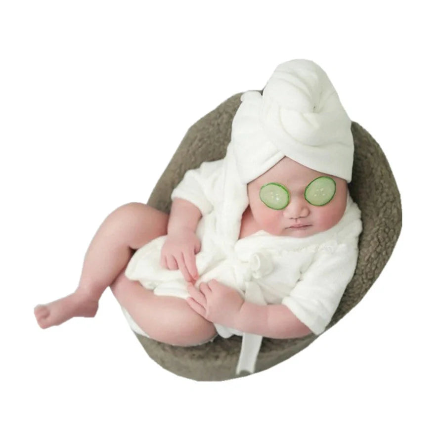 Baby bathrobe and towel set in pink and white, perfect for newborns