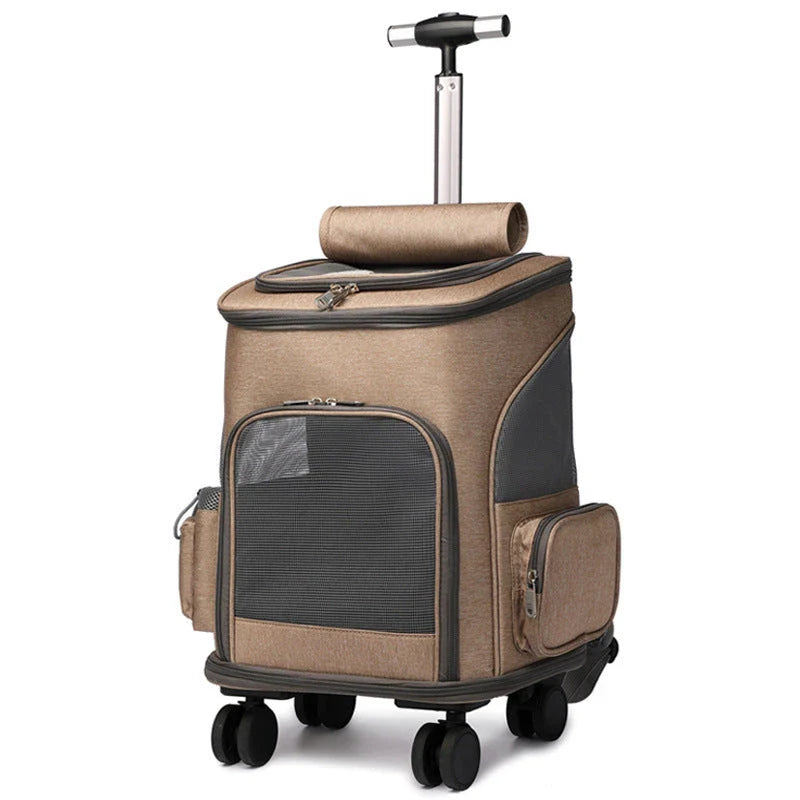 Premium portable folding pet carrier backpack with wheeled trolley in multiple colours