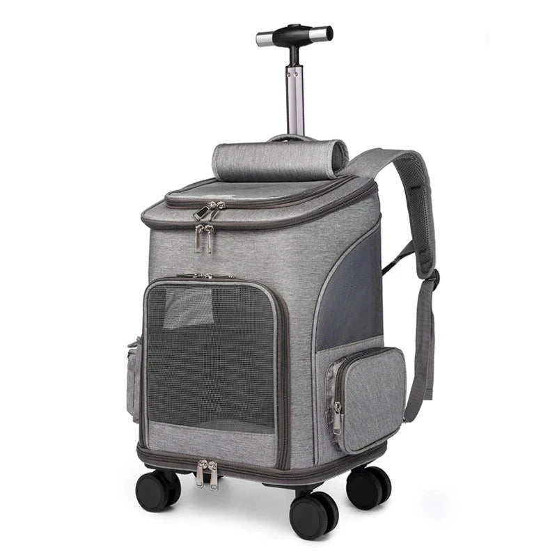 Premium portable folding pet carrier backpack with wheeled trolley in multiple colours