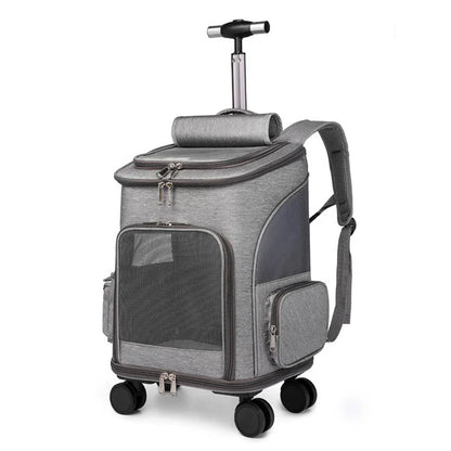 Premium portable folding pet carrier backpack with wheeled trolley in multiple colours