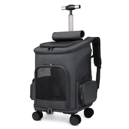Premium portable folding pet carrier backpack with wheeled trolley in multiple colours