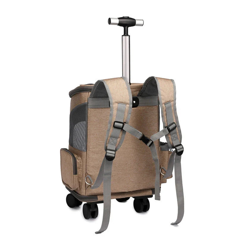 Premium portable folding pet carrier backpack with wheeled trolley in multiple colours