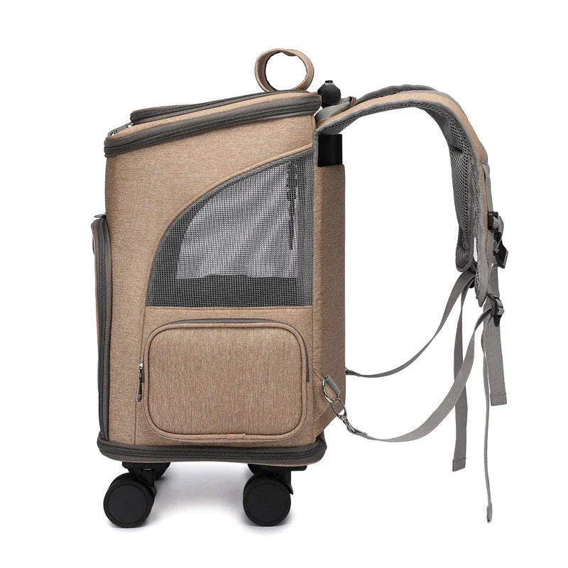 Premium portable folding pet carrier backpack with wheeled trolley in multiple colours