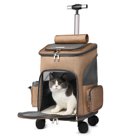 Premium portable folding pet carrier backpack with wheeled trolley in multiple colours