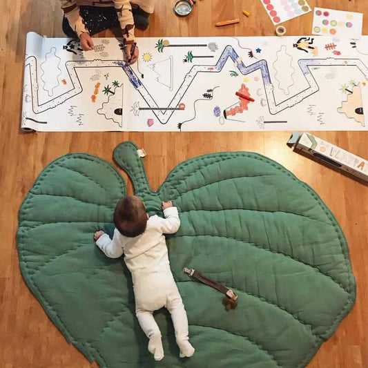 Baby Carpet Cotton Tree Leaf Crawling Floor Mat in green and grey