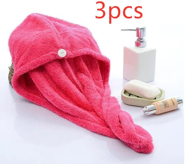 Luxury microfibre hair drying cap with absorbent and quick-drying properties, available in various colours