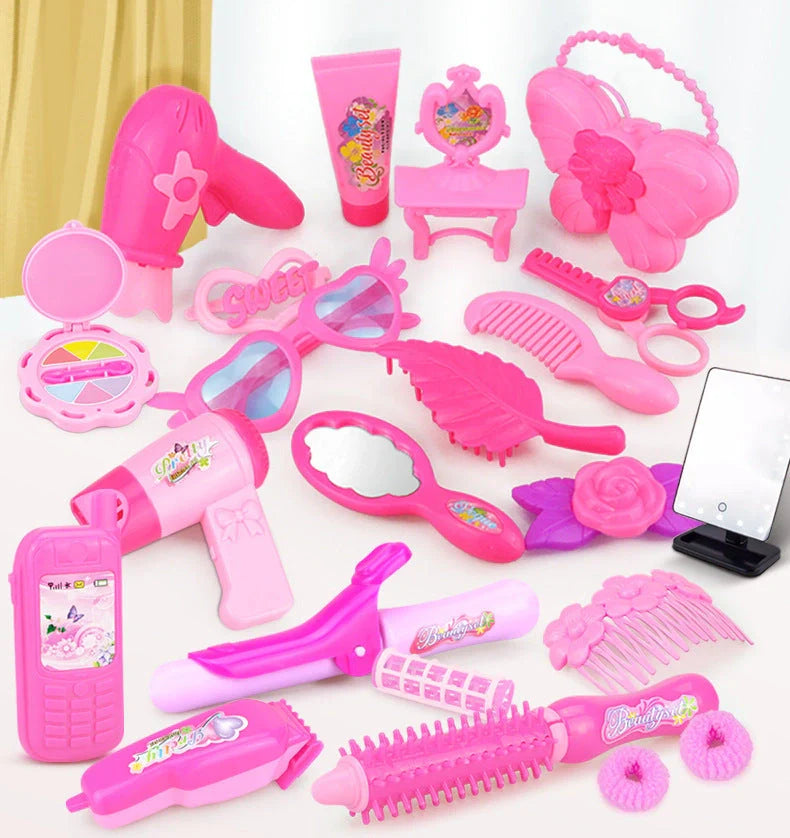 Pretend Play Kid Make Up Toys Pink Makeup Set 24-32PCS with handbag and assorted pieces