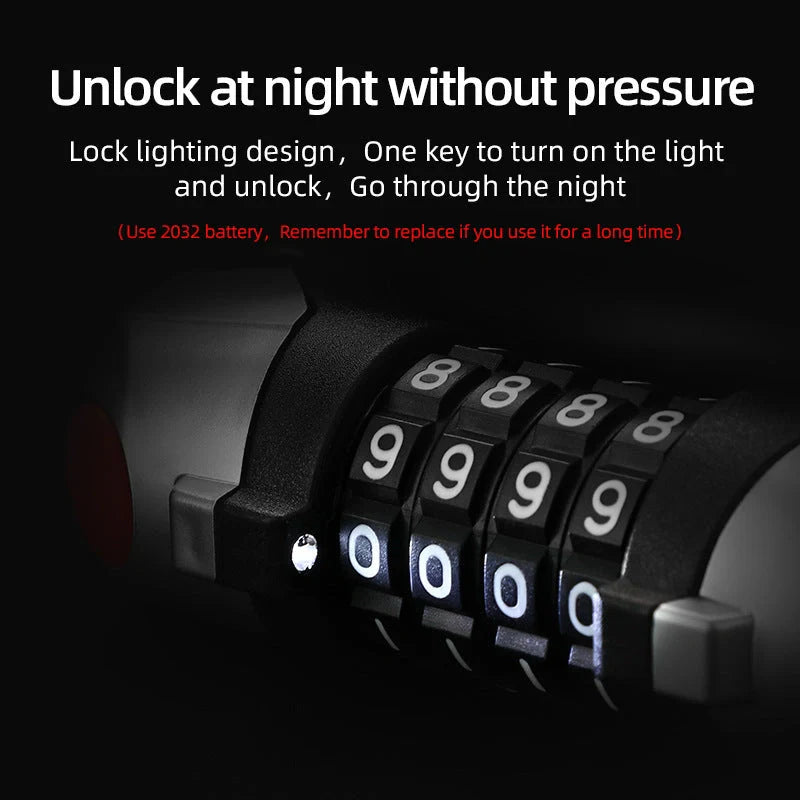 Bicycle Anti-theft 4-digit Code Lock with reflective strips and light alloy core