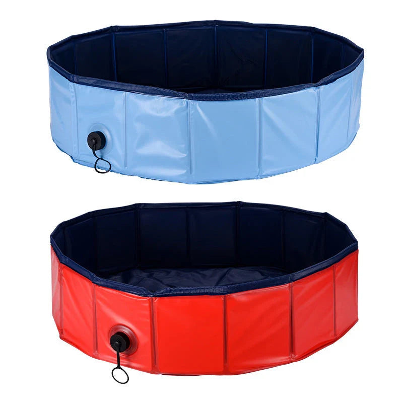 Foldable outdoor pet bathtub for dogs and cats, made with durable PVC material and a slip-resistant bottom for a safe and comfortable bathing experience.