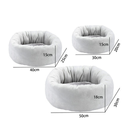 Cosy luxury indoor pet bed for cats and dogs, featuring soft vegan faux shag fur and deep crevices for burrowing comfort