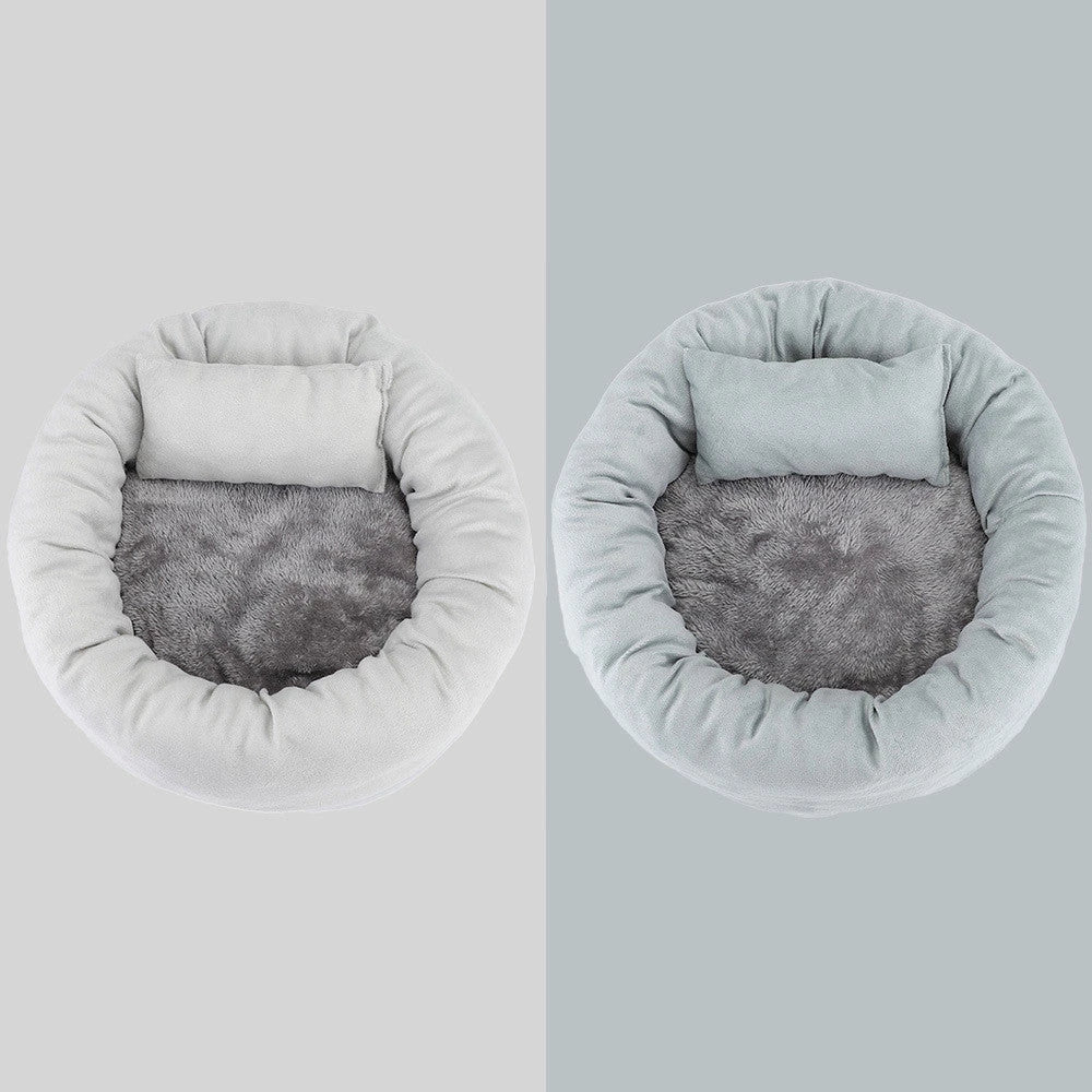 Cosy luxury indoor pet bed for cats and dogs, featuring soft vegan faux shag fur and deep crevices for burrowing comfort