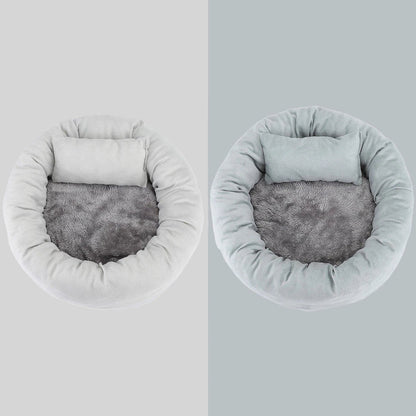 Cosy luxury indoor pet bed for cats and dogs, featuring soft vegan faux shag fur and deep crevices for burrowing comfort