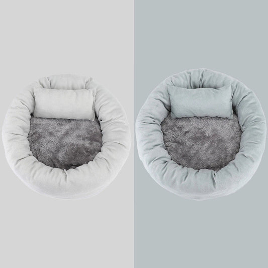 Cosy luxury indoor pet bed for cats and dogs, featuring soft vegan faux shag fur and deep crevices for burrowing comfort