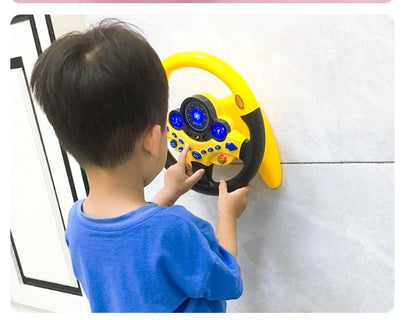 Interactive steering wheel toy with lights and sounds for early learning and cognitive development