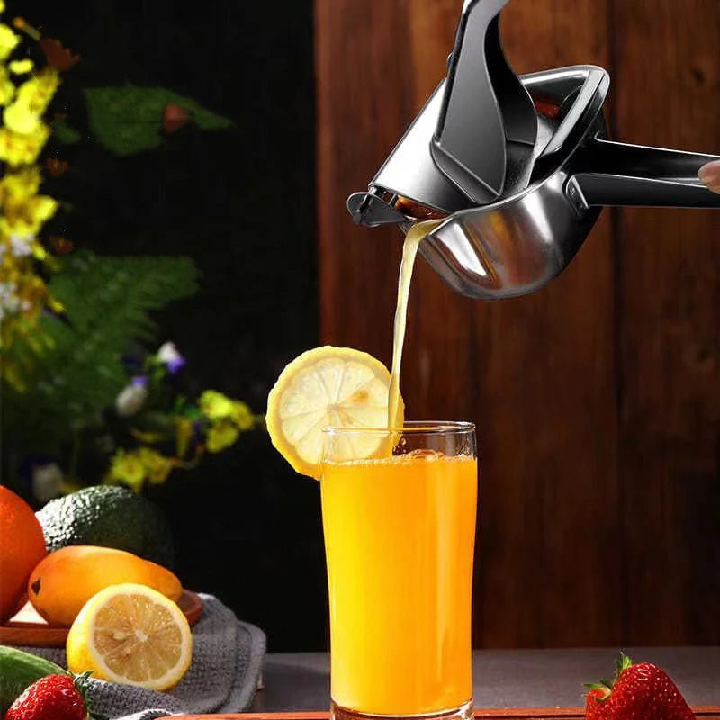 Premium stainless steel manual juicer with versatile juicing capabilities, designed to efficiently extract nutrient-rich juices from a variety of fruits and vegetables.