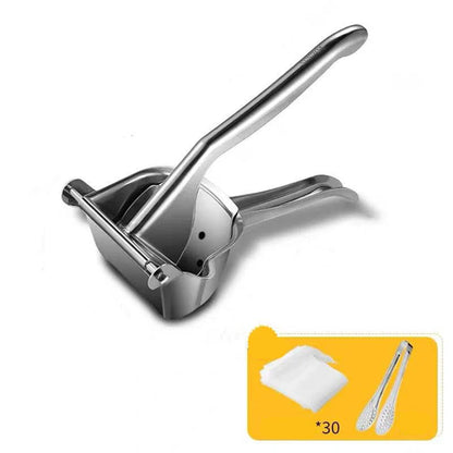 Premium stainless steel manual juicer with versatile juicing capabilities, designed to efficiently extract nutrient-rich juices from a variety of fruits and vegetables.