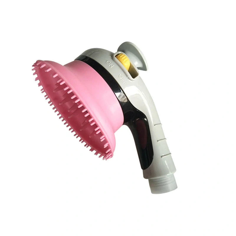 Pet shower kit with massage brush for cats and dogs in various colours