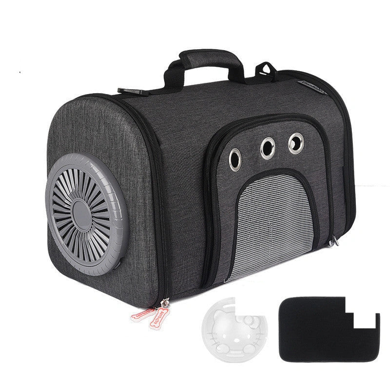 Space Cat Bag with mesh ventilation and silent fan for pet travel