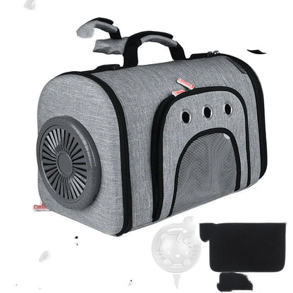 Space Cat Bag with mesh ventilation and silent fan for pet travel
