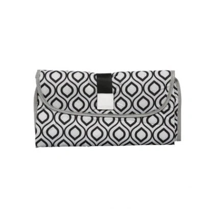 Portable diaper changing pad clutch with built-in toy ring, foldable design for easy transport