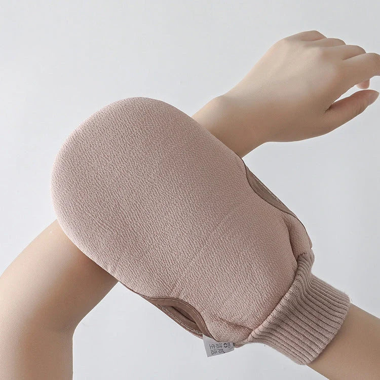 Luxury adult bath towel with scrubbing gloves in various colours