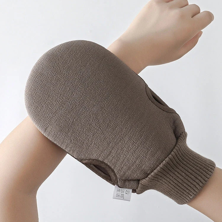 Luxury adult bath towel with scrubbing gloves in various colours