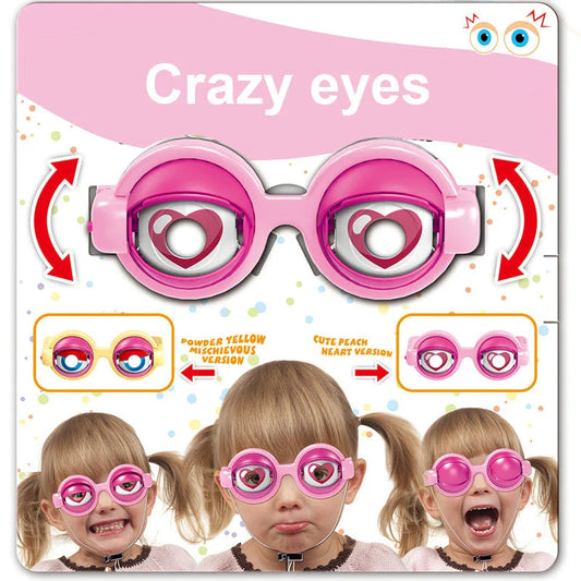 Quirky eyewear accessories in various colours, including yellow, pink, black, and black-green. Designed for kids' parties to encourage imagination and play.