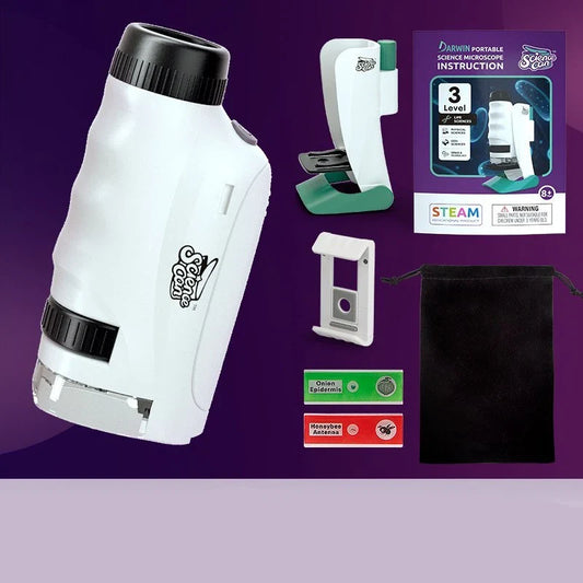 Premium portable mini microscope with glass slides, perfect for young scientists to explore the natural world