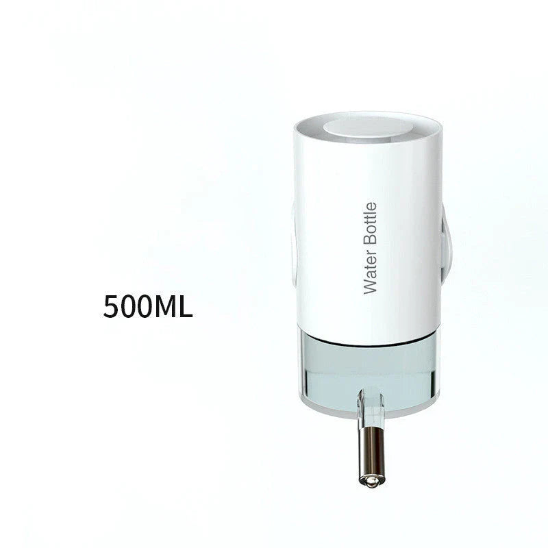 Convenient gravity-fed pet water dispenser with 360-degree swivel nozzle, attaches easily to cages and kennels