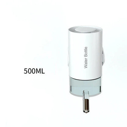 Convenient gravity-fed pet water dispenser with 360-degree swivel nozzle, attaches easily to cages and kennels