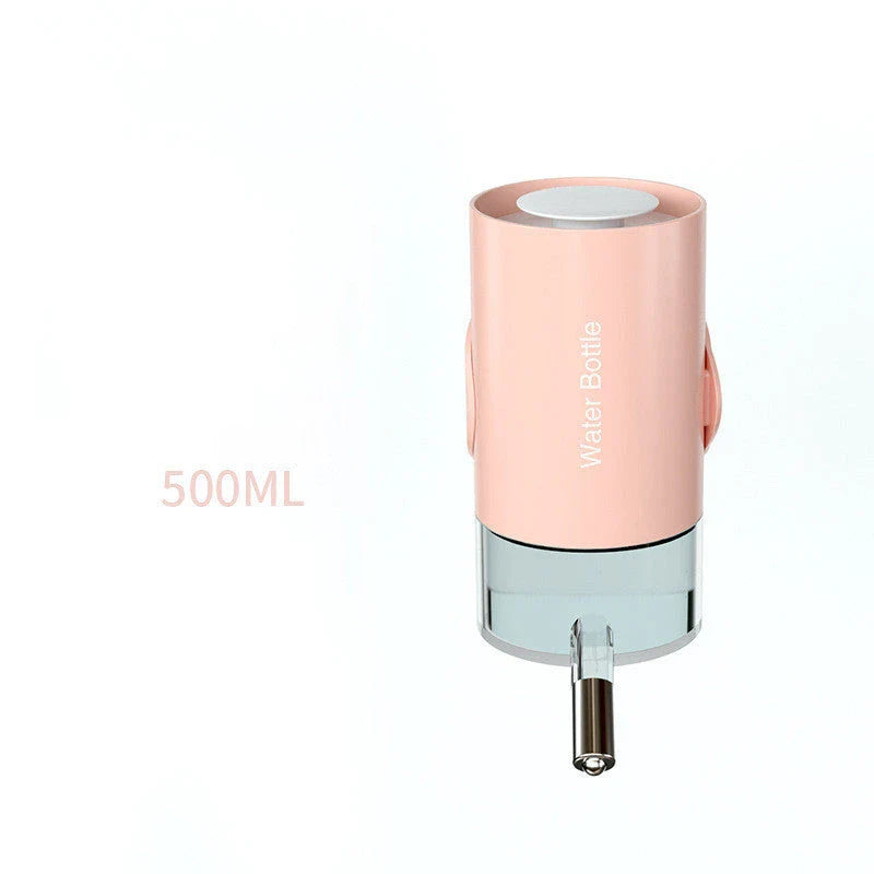 Convenient gravity-fed pet water dispenser with 360-degree swivel nozzle, attaches easily to cages and kennels