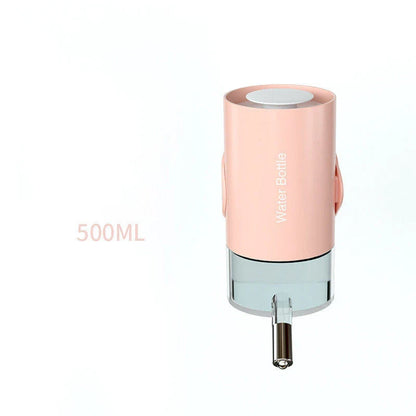 Convenient gravity-fed pet water dispenser with 360-degree swivel nozzle, attaches easily to cages and kennels