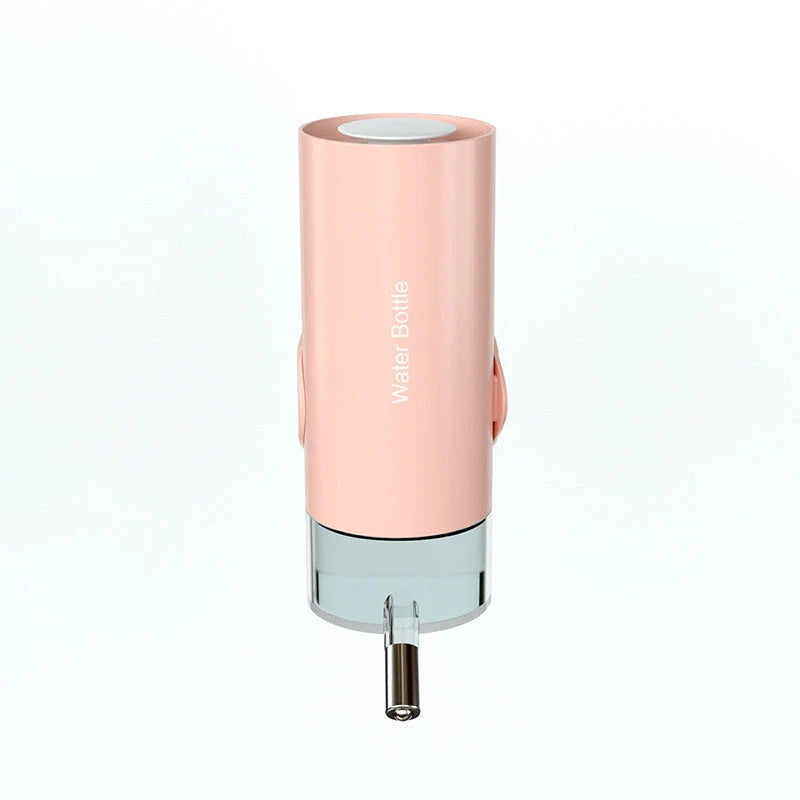 Convenient gravity-fed pet water dispenser with 360-degree swivel nozzle, attaches easily to cages and kennels
