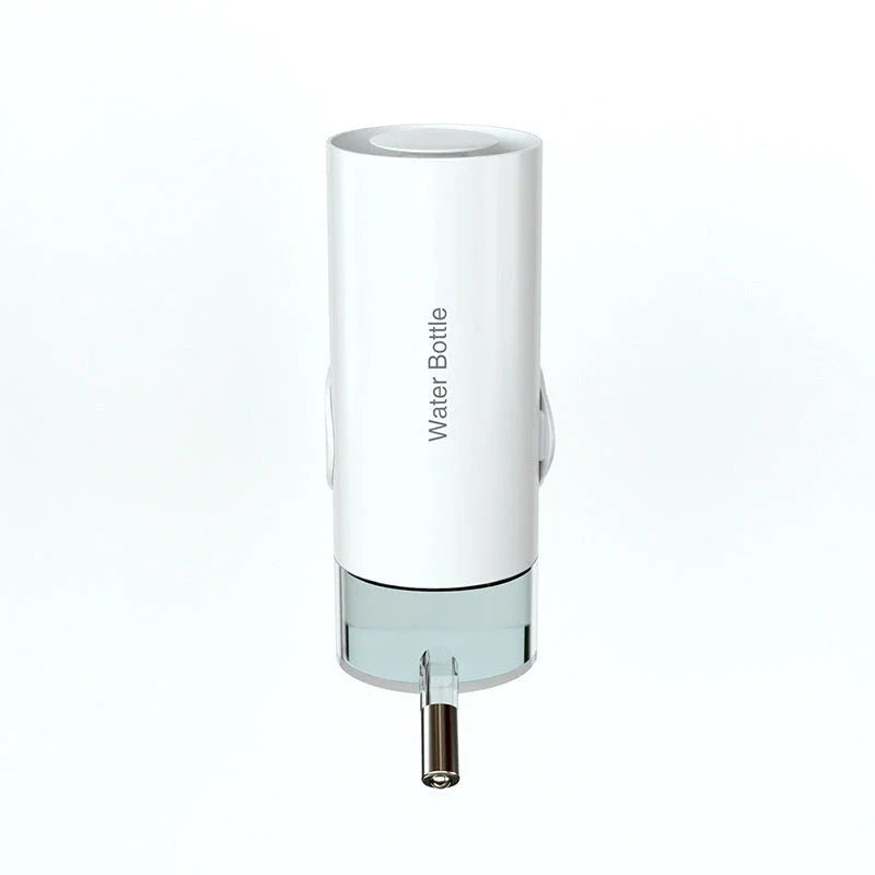 Convenient gravity-fed pet water dispenser with 360-degree swivel nozzle, attaches easily to cages and kennels