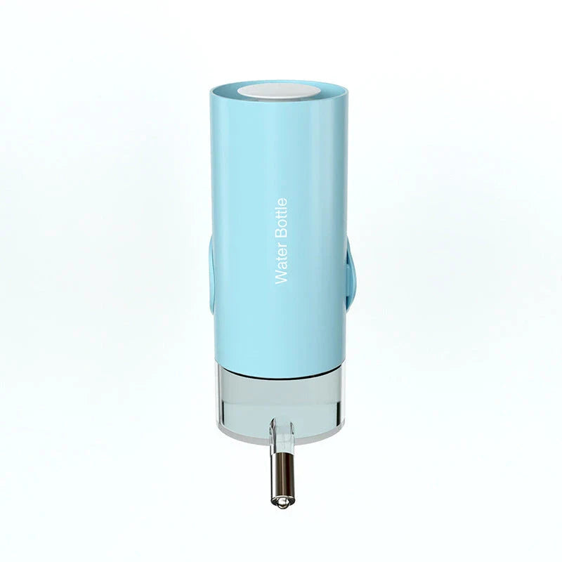 Convenient gravity-fed pet water dispenser with 360-degree swivel nozzle, attaches easily to cages and kennels
