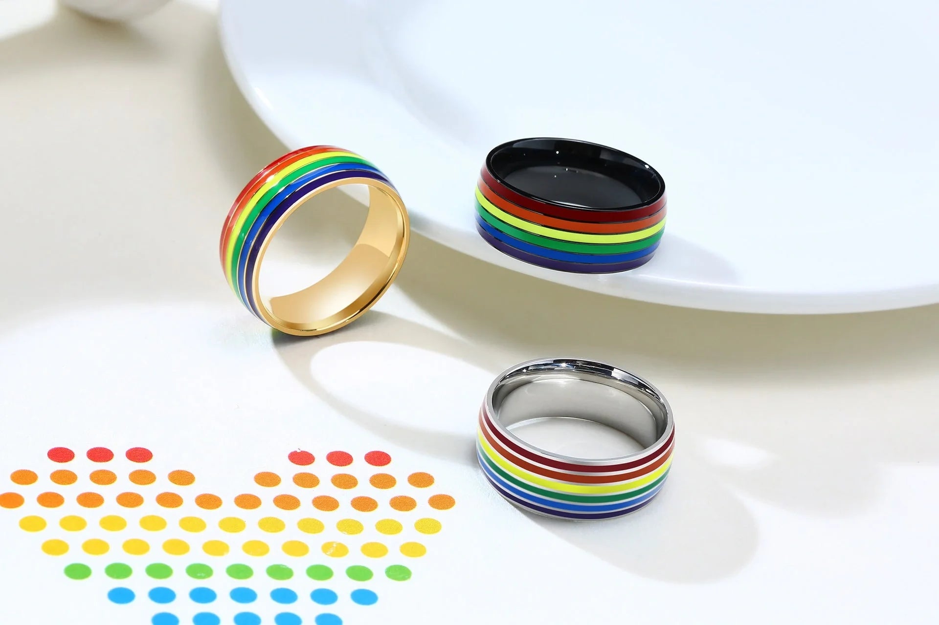 Stylish Pride Rainbow Titanium Steel Unisex Ring with vibrant color design and geometric pattern