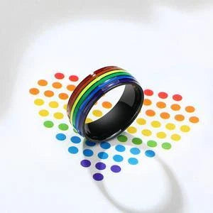 Stylish Pride Rainbow Titanium Steel Unisex Ring with vibrant color design and geometric pattern