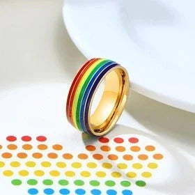 Stylish Pride Rainbow Titanium Steel Unisex Ring with vibrant color design and geometric pattern
